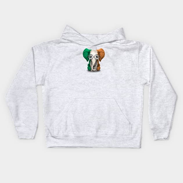 Baby Elephant with Glasses and Irish Flag Kids Hoodie by jeffbartels